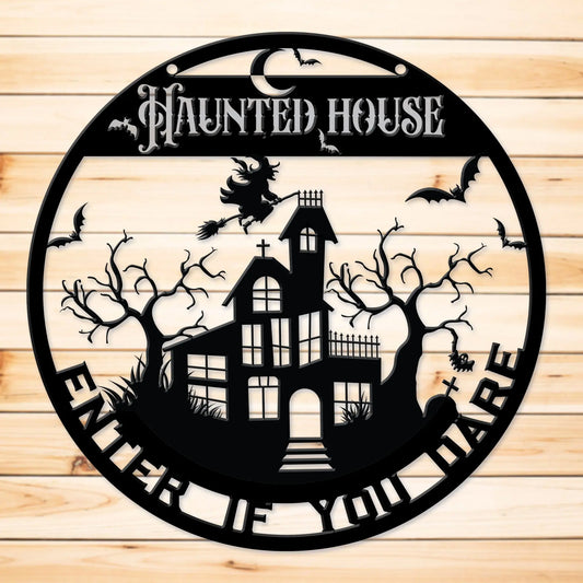 Halloween Haunted House Metal Sign teelaunch