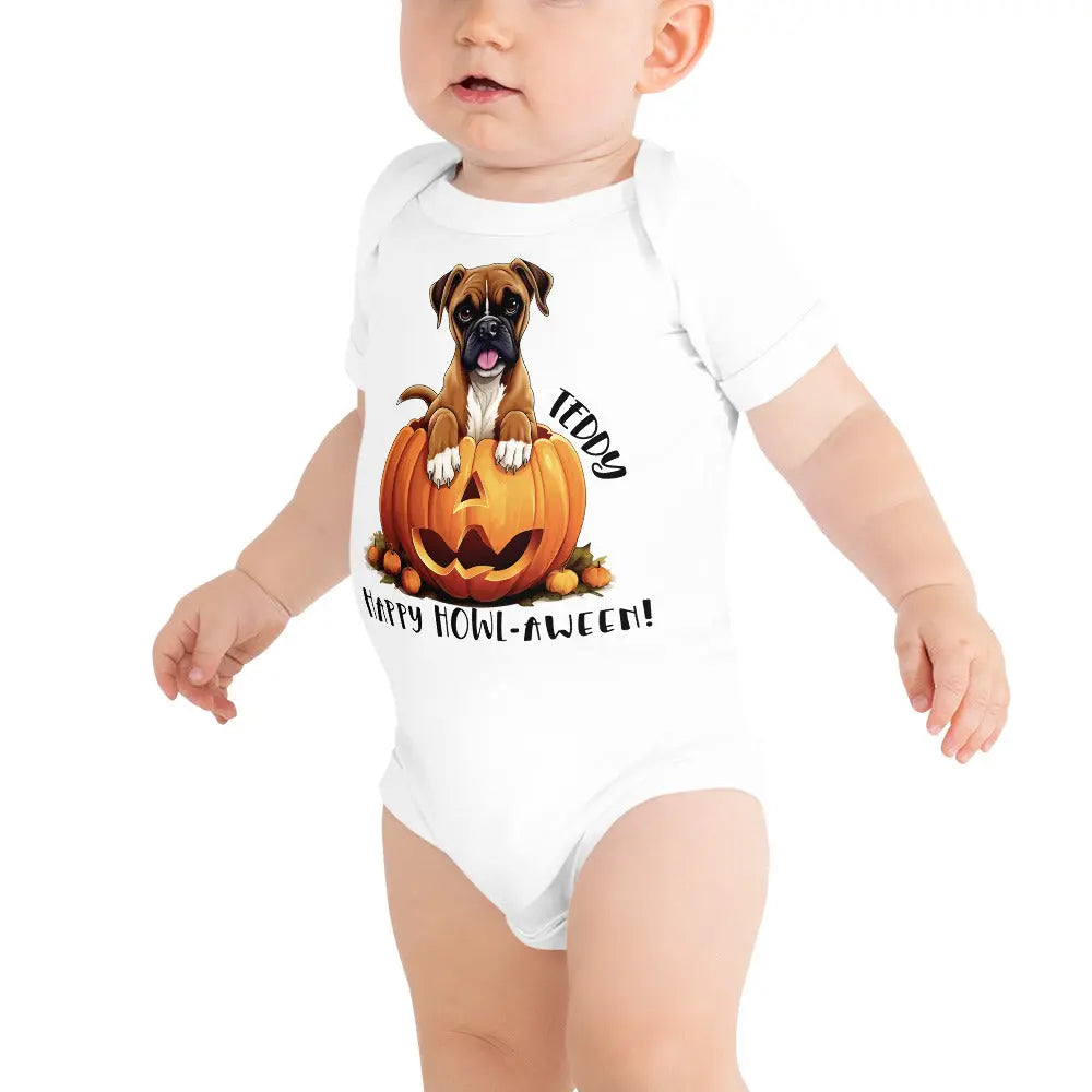 Halloween Personalized Dog Baby short sleeve bodysuit | Choose from 20 dog breeds! Amazing Faith Designs