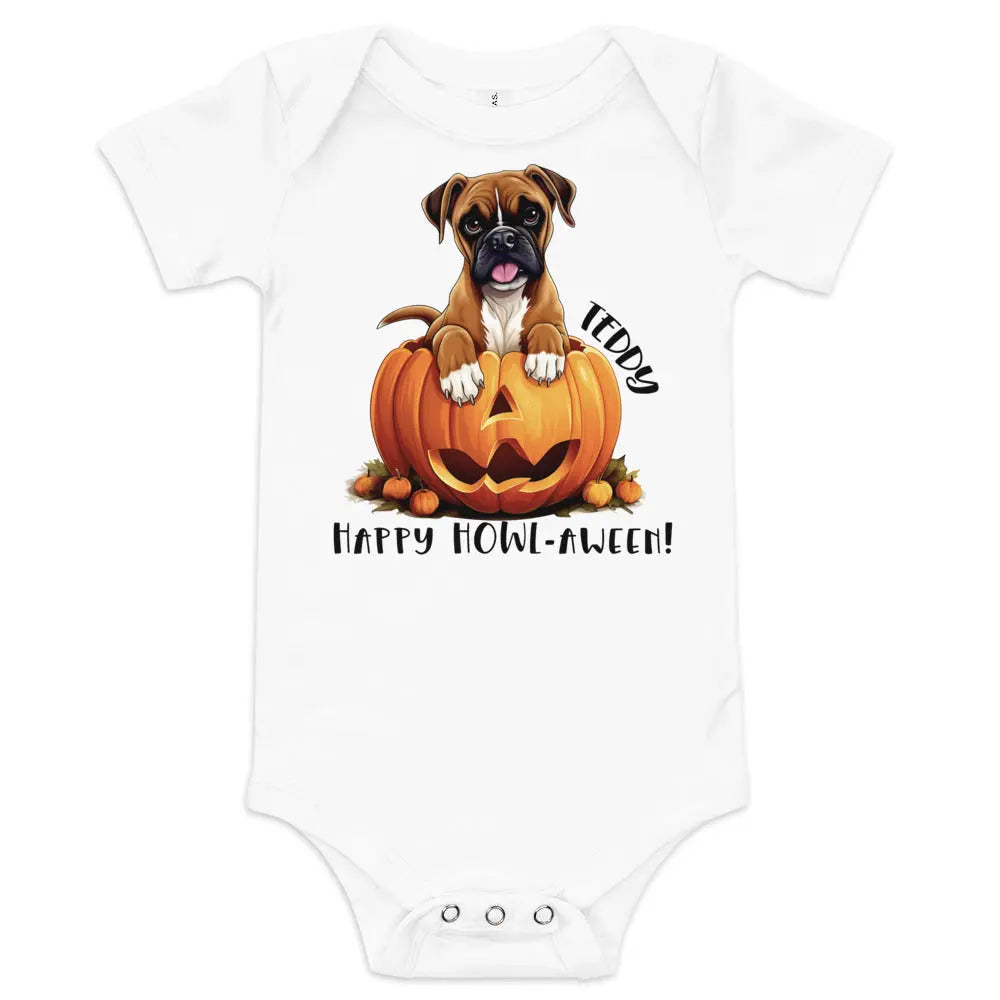 Halloween Personalized Dog Baby short sleeve bodysuit | Choose from 20 dog breeds! Amazing Faith Designs