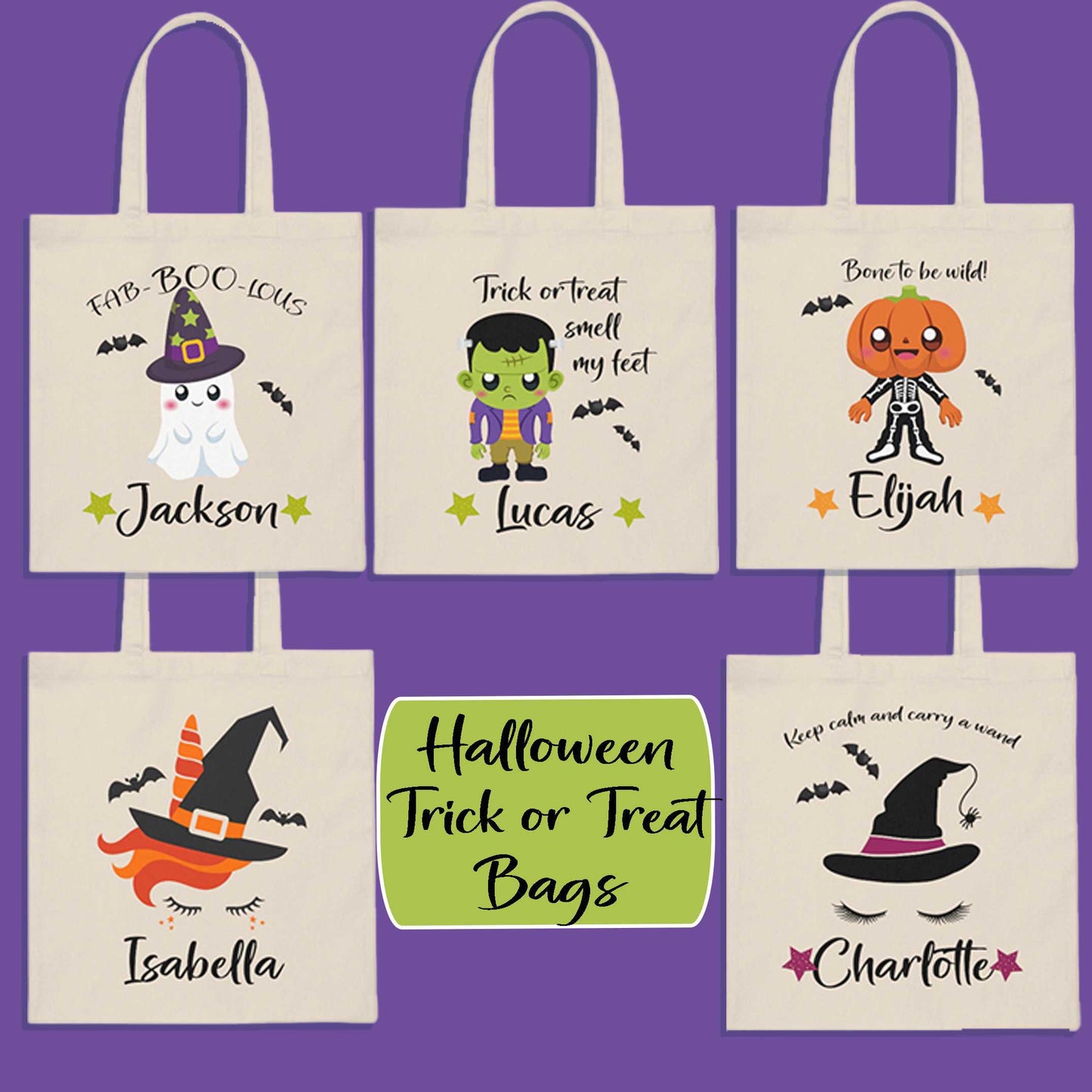 Halloween Trick or Treat Bag - Personalized | Ghost, Skeleton, Witch, Frankenstein, Unicorn Printify