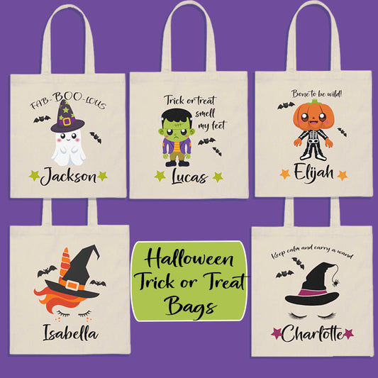 Halloween Trick or Treat Bag - Personalized | Ghost, Skeleton, Witch, Frankenstein, Unicorn Printify