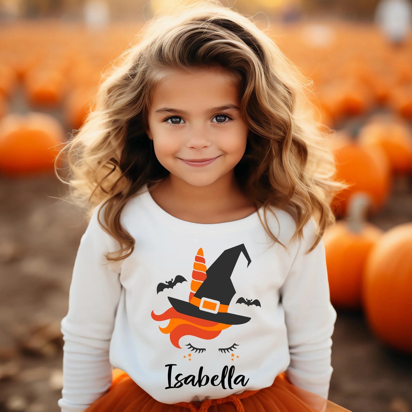 Halloween Unicorn Witch Personalized Toddler Long Sleeve Tee, Trick or Treat Shirt Printify