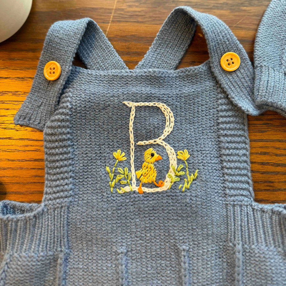 Hand Embroidered Initial Knit Romper Amazing Faith Designs