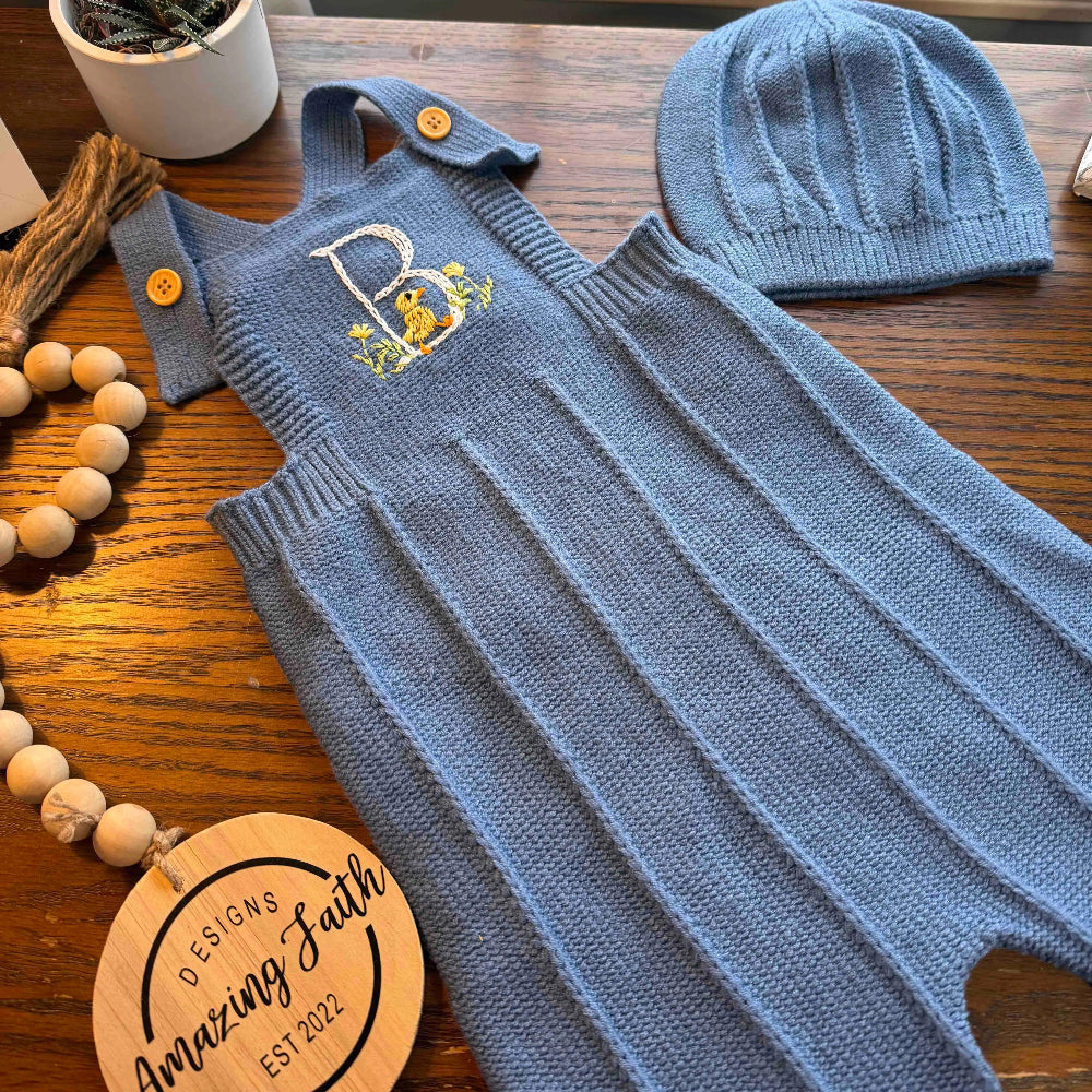 Hand Embroidered Initial Knit Romper Amazing Faith Designs