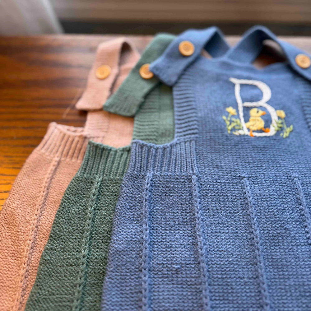 Hand Embroidered Initial Knit Romper Amazing Faith Designs