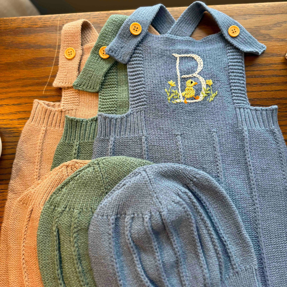 Hand Embroidered Initial Knit Romper Amazing Faith Designs