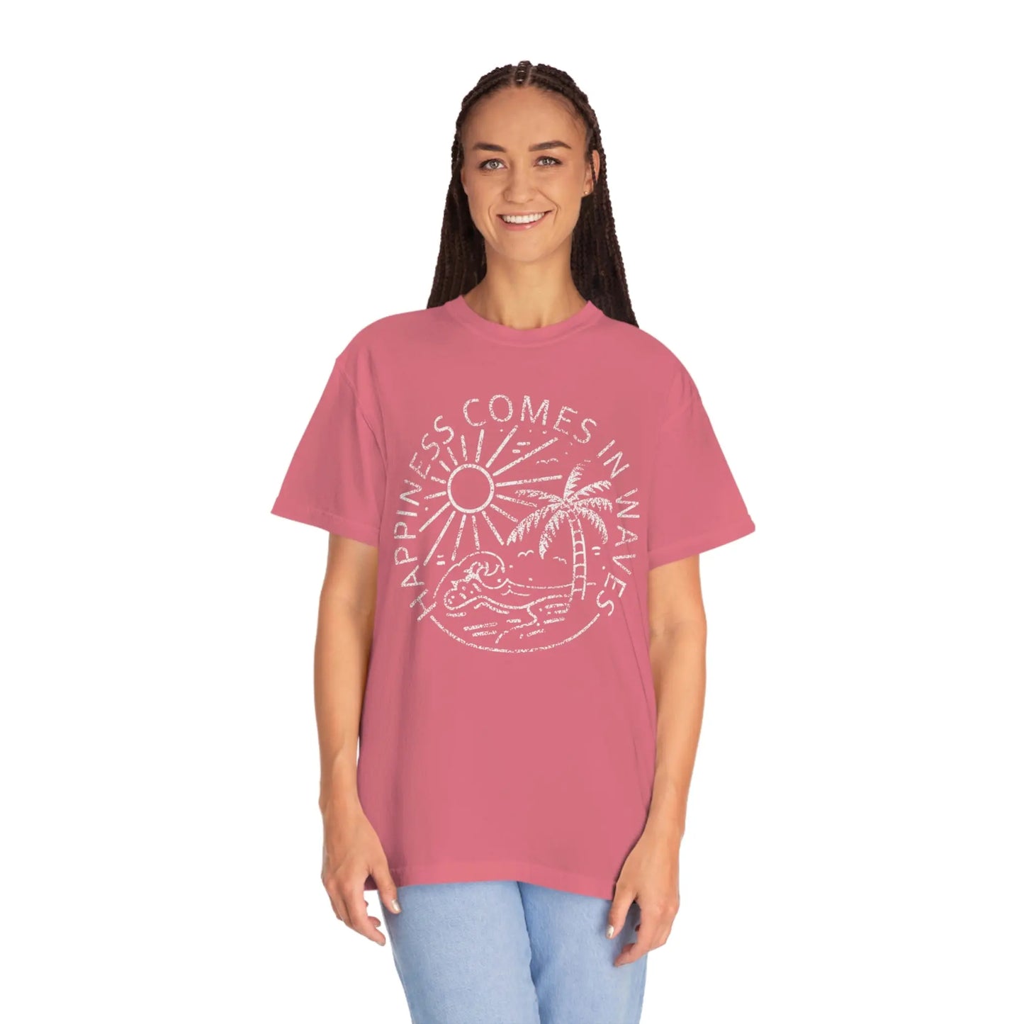 Happiness Comes in Waves Garment-Dyed T-shirt, Beach Shirt Printify