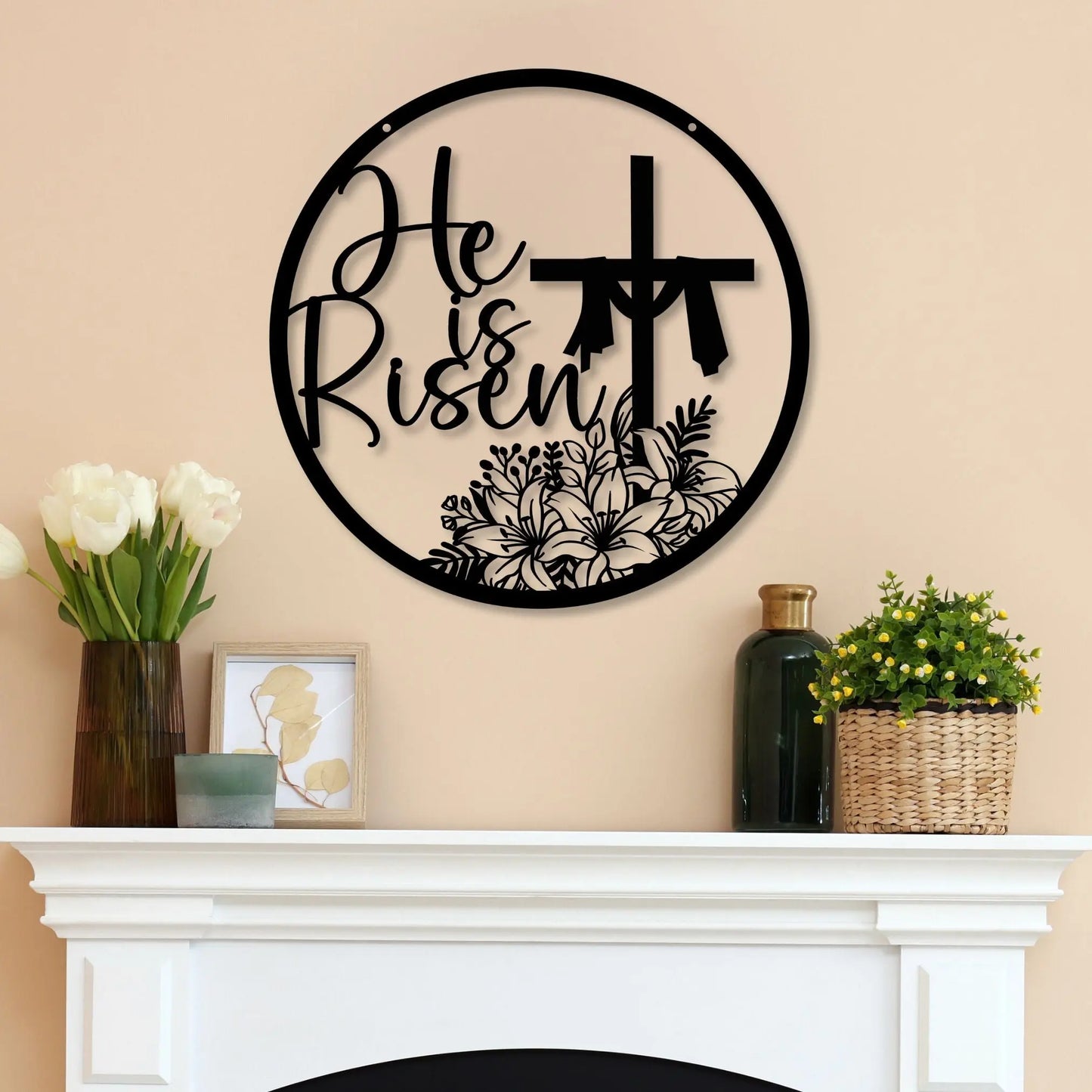 He is Risen Easter Metal Sign, Easter Door Sign, Christian Easter Decor teelaunch