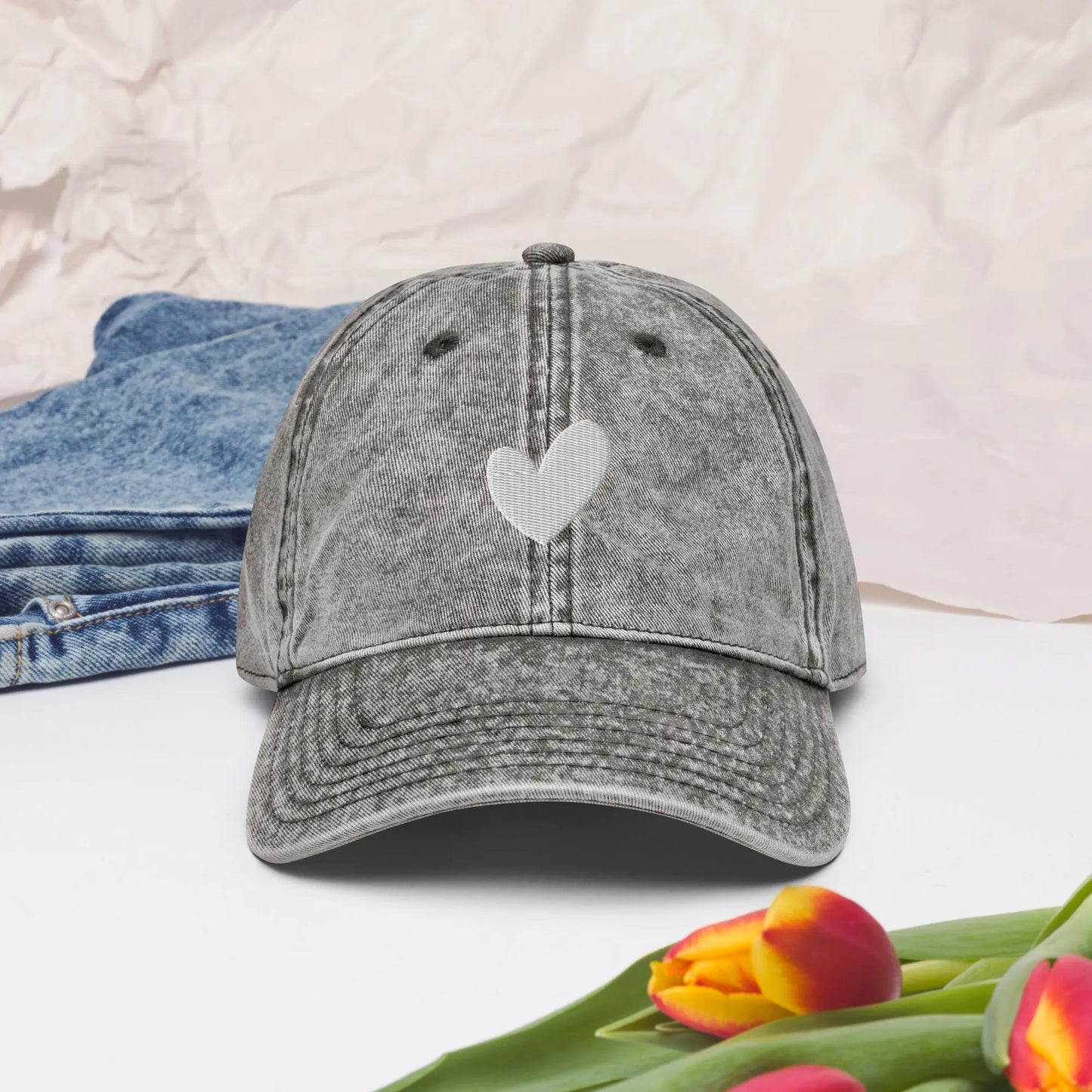 Heart Embroidered Vintage Cotton Twill Cap Amazing Faith Designs
