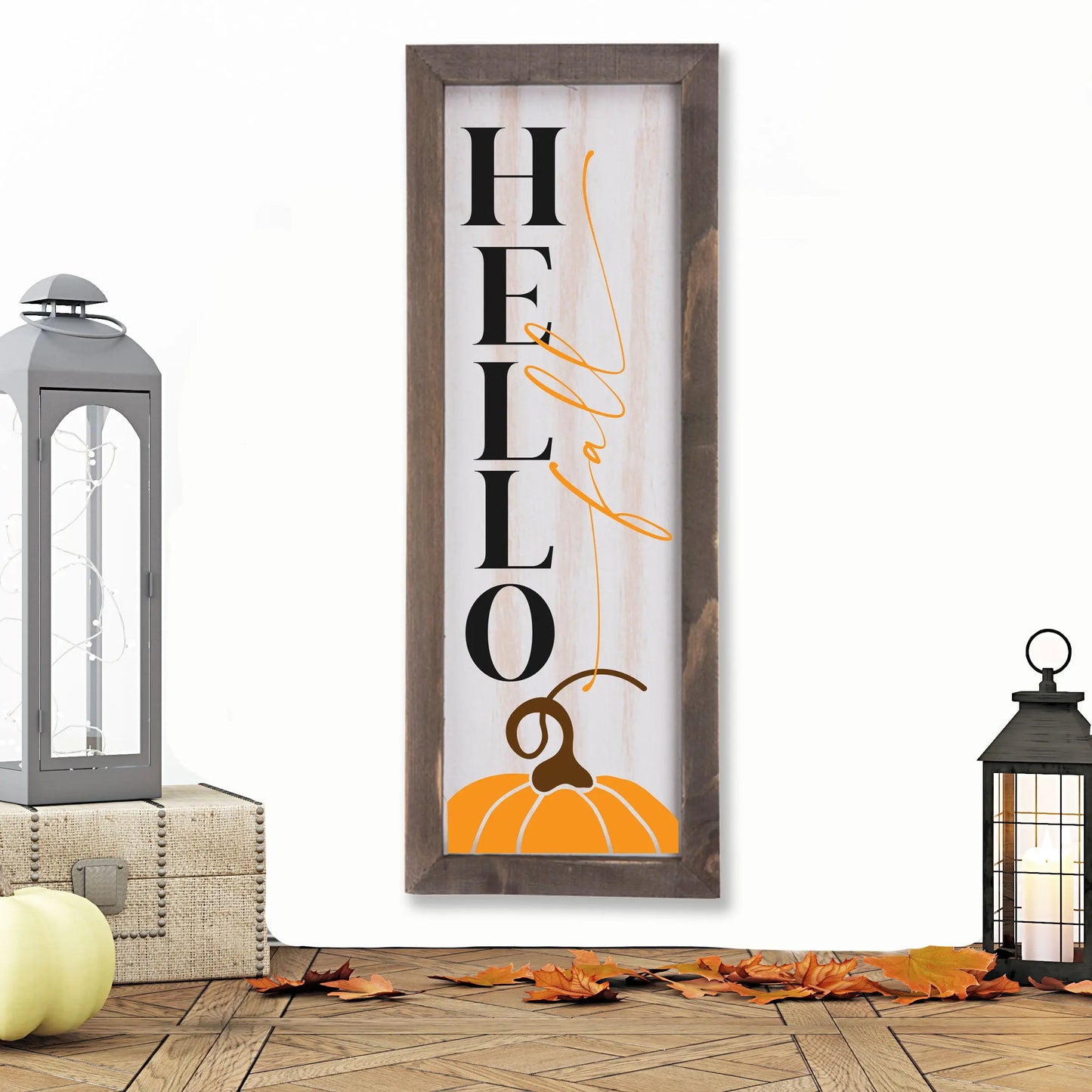 Hello Fall Whitewashed Wood Frame Sign | 15" x 5.5" Christian Farmhouse Decor amazingfaithdesigns