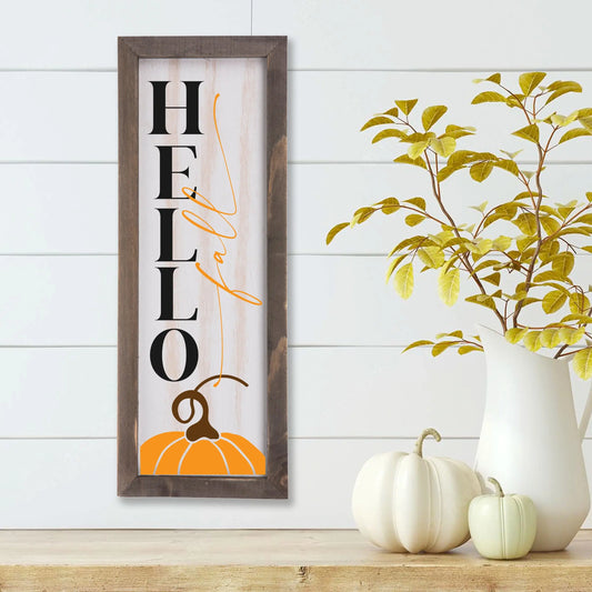 Hello Fall Whitewashed Wood Frame Sign | 15" x 5.5" Christian Farmhouse Decor amazingfaithdesigns