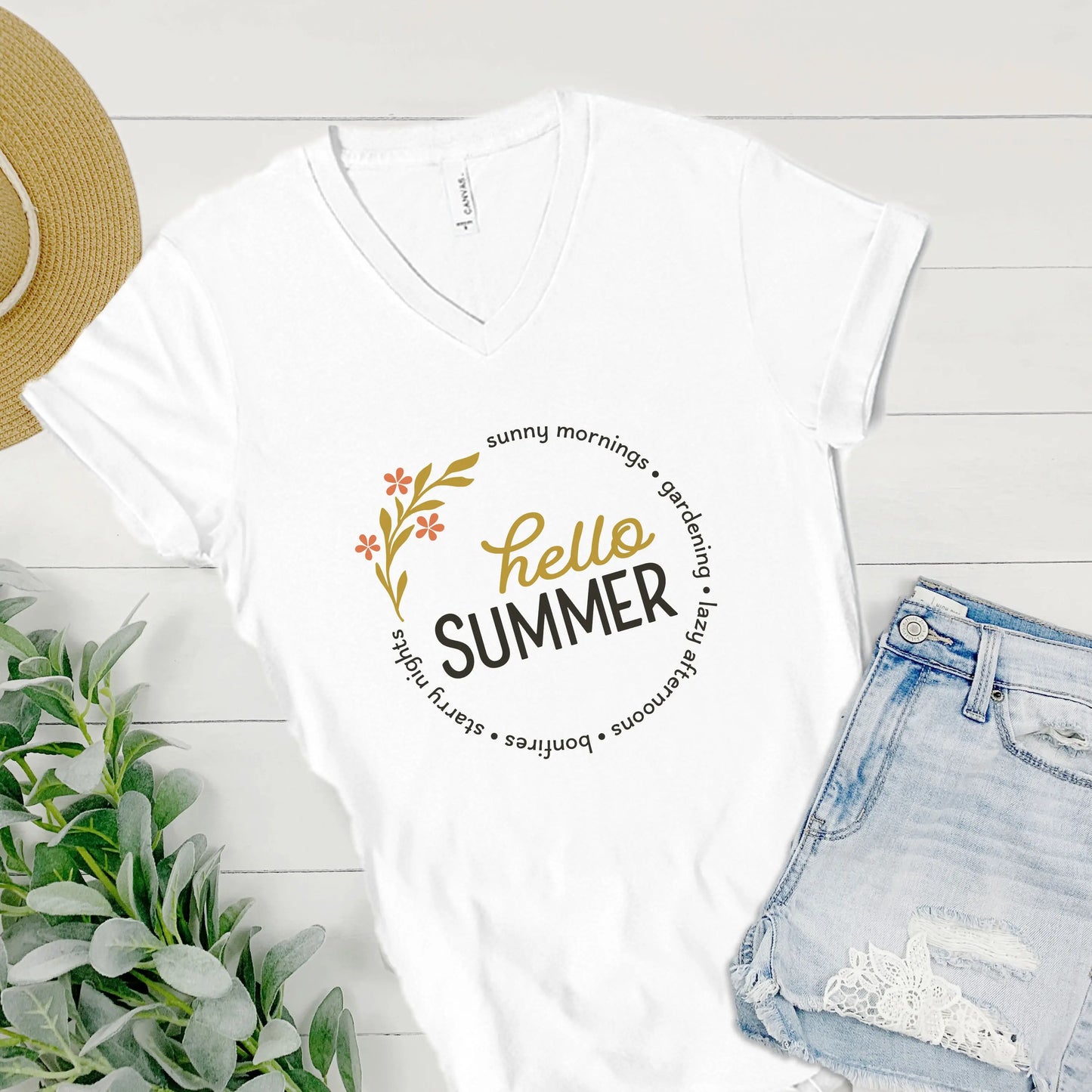 Hello Summer V-Neck Christian T-shirt - Amazing Faith Designs