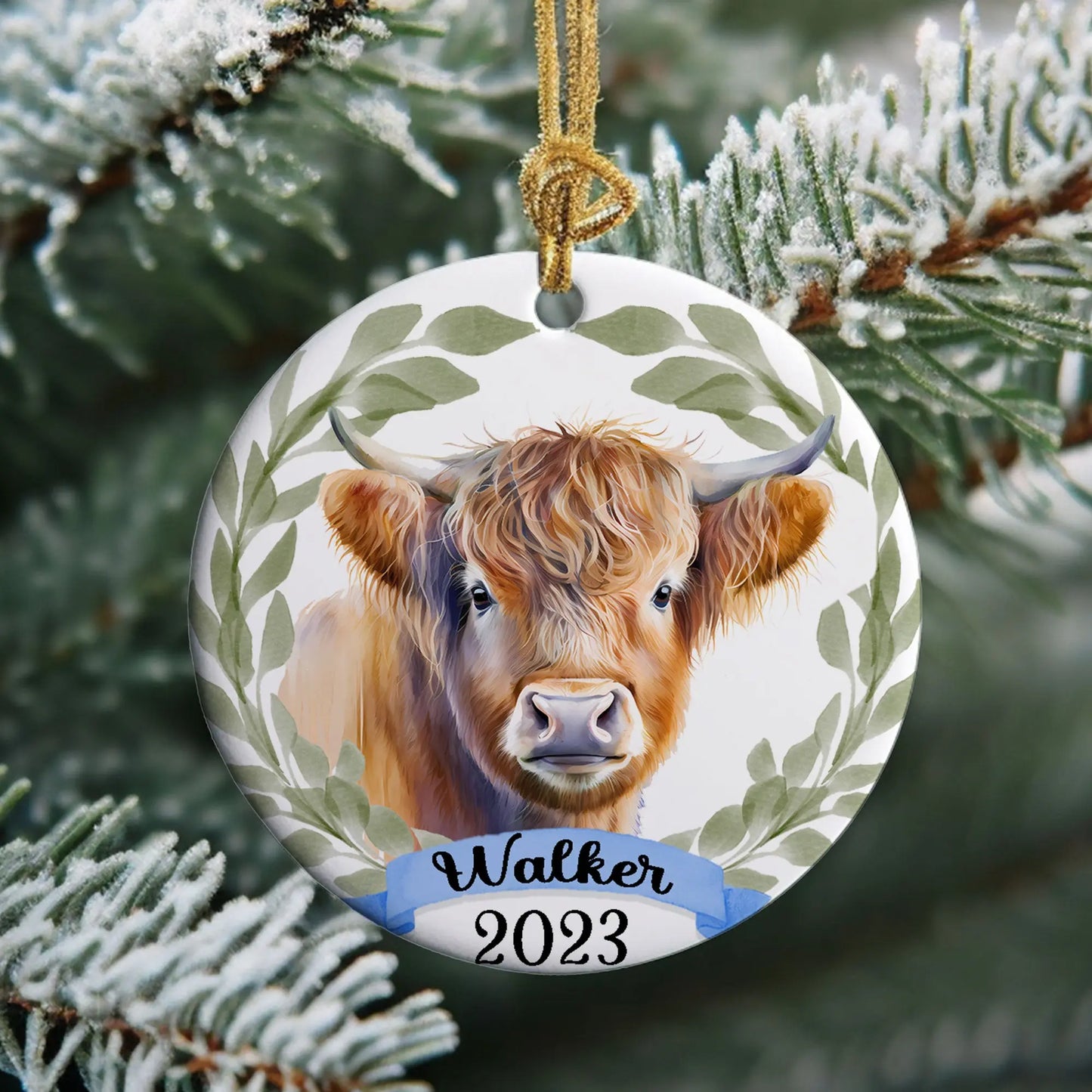 Hereford Cow Personalized Ornament Printify