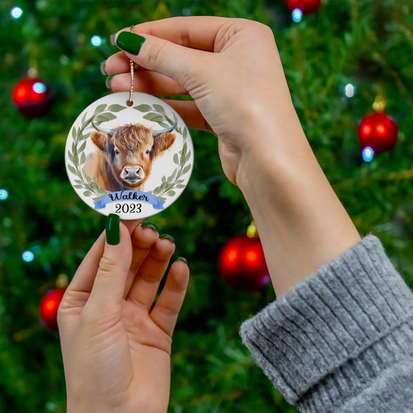 Hereford Cow Personalized Ornament Printify