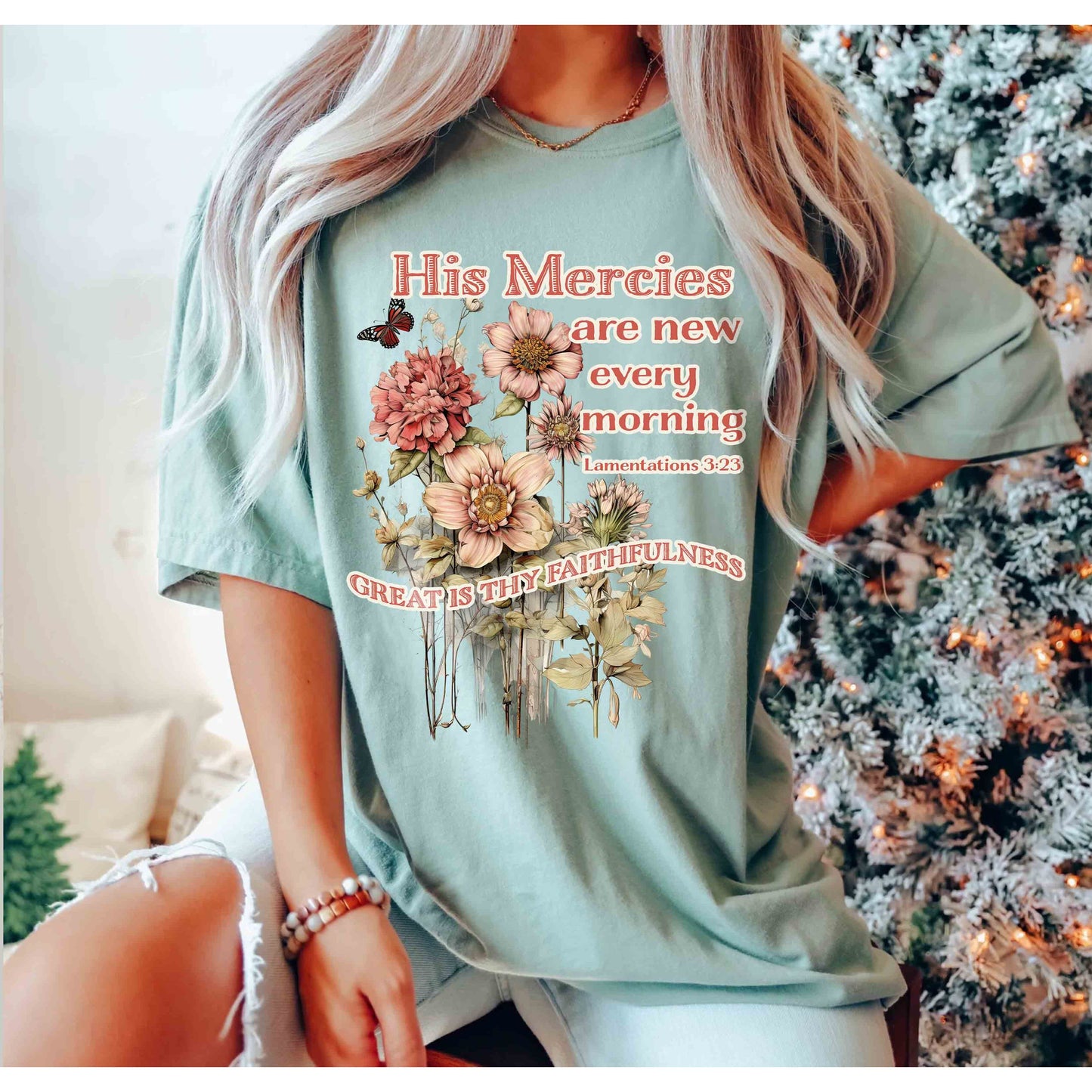His Mercies Are New Boho Christian Shirt | Comfort Colors Printify