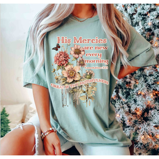 His Mercies Are New Boho Christian Shirt | Comfort Colors Printify