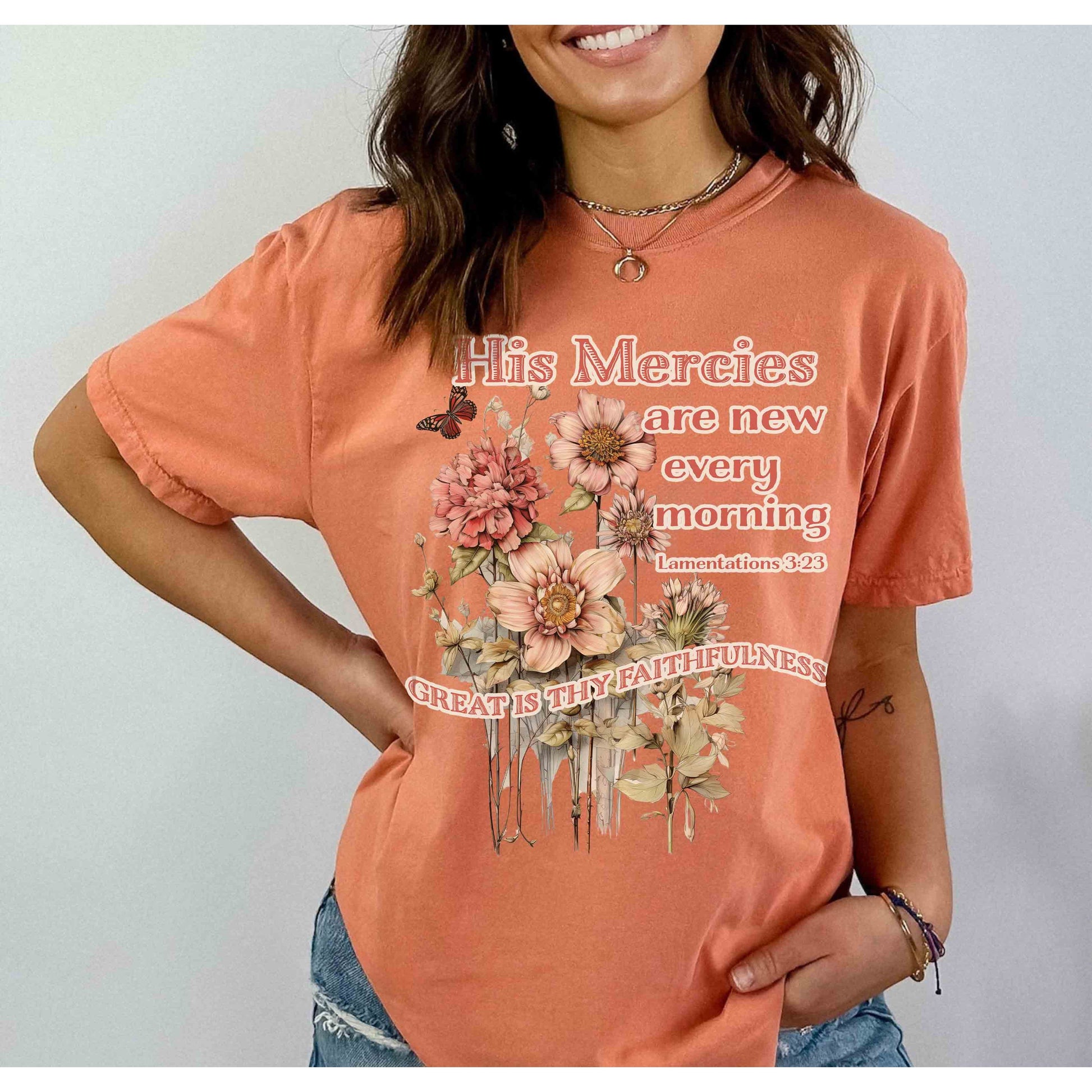 His Mercies Are New Boho Christian Shirt | Comfort Colors Printify
