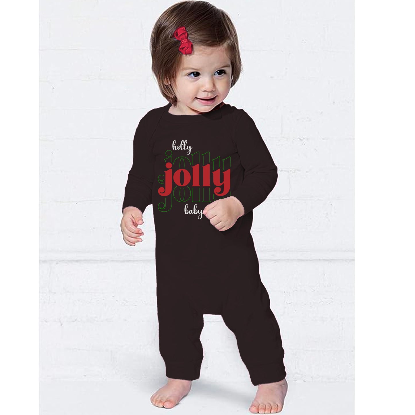 Holly Jolly Baby Infant Long Legged Baby Rib Bodysuit - Amazing Faith Designs