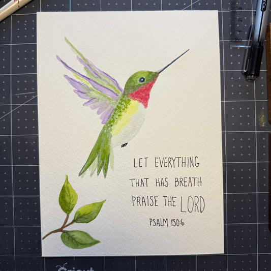 Hummingbird Scripture Watercolor - Original Painting - Amazing Faith Designs
