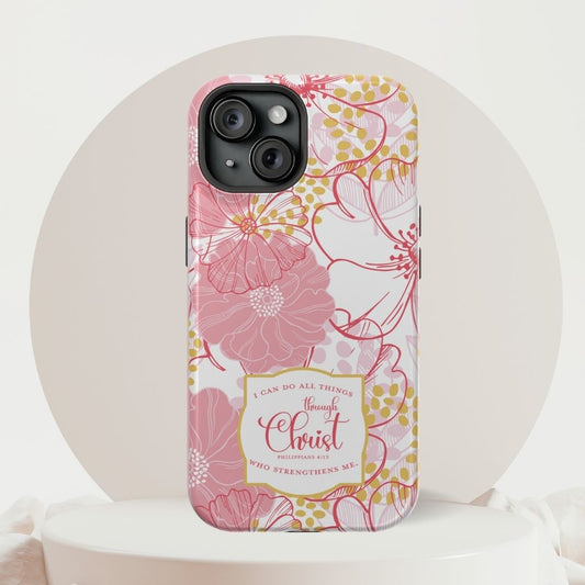 Pink Floral Christian Phone Case | MagSafe Tough Case - Amazing Faith Designs
