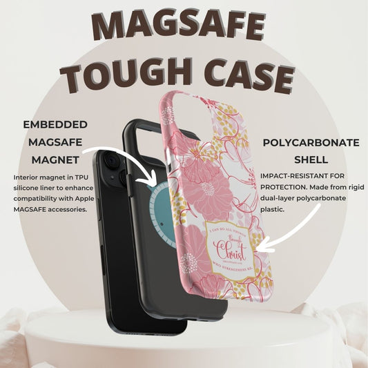 Pink Floral Christian Phone Case | MagSafe Tough Case - Amazing Faith Designs