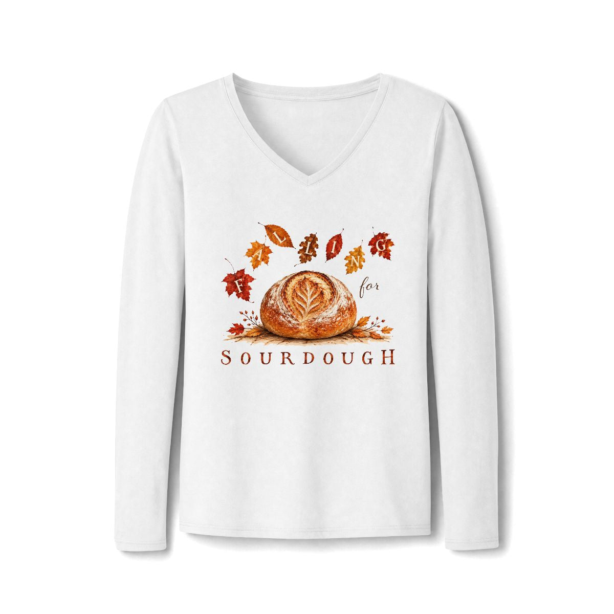 Falling for Sourdough Autumn V-Neck Long Sleeve Tee
