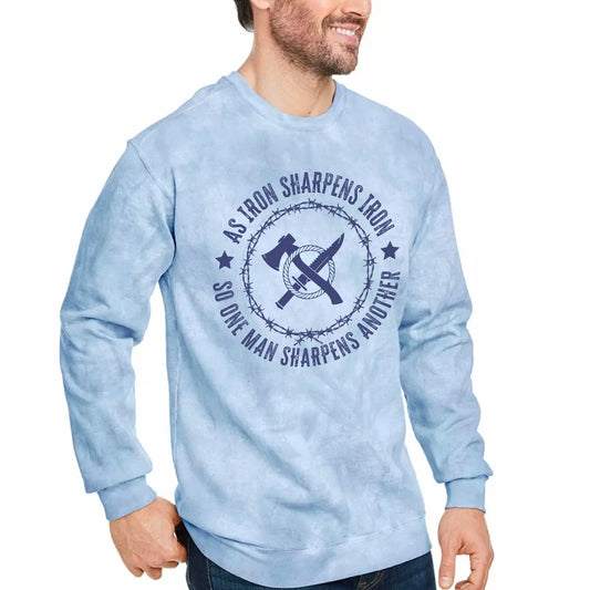 Iron Sharpens Iron Color Blast Comfort Colors Sweatshirt | Proverbs 27:17 Printify