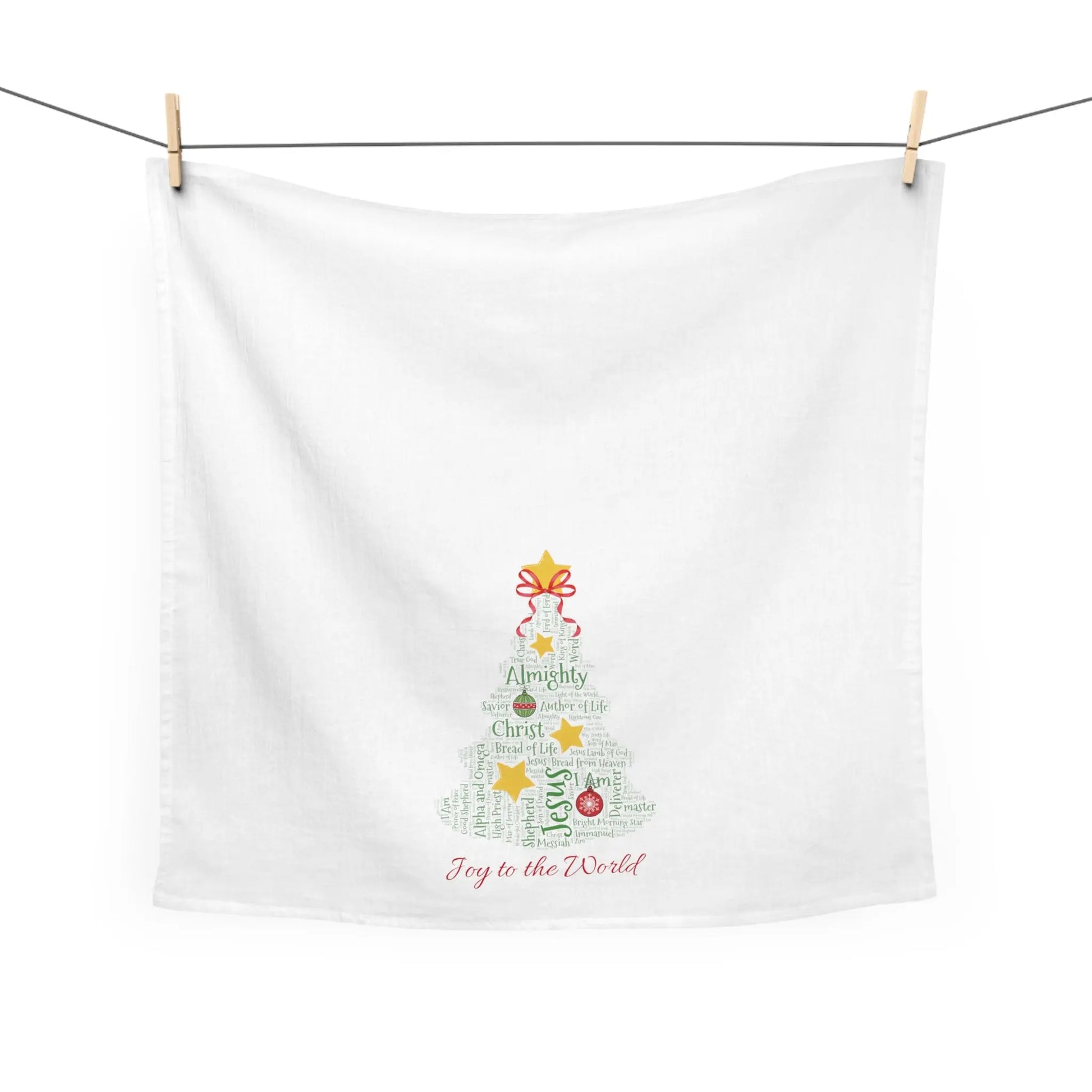 Jesus Christmas Tree Kitchen Tea Towel - 50 Names of Jesus Printify