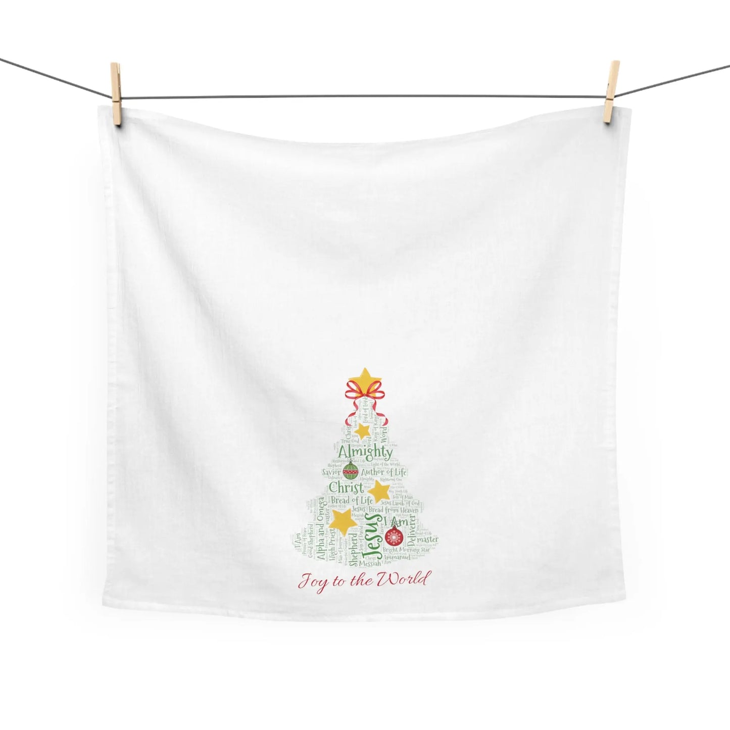 Jesus Christmas Tree Kitchen Tea Towel - 50 Names of Jesus Printify