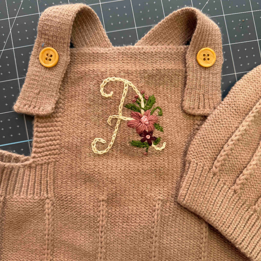 Hand Embroidered Initial Knit Romper - Amazing Faith Designs