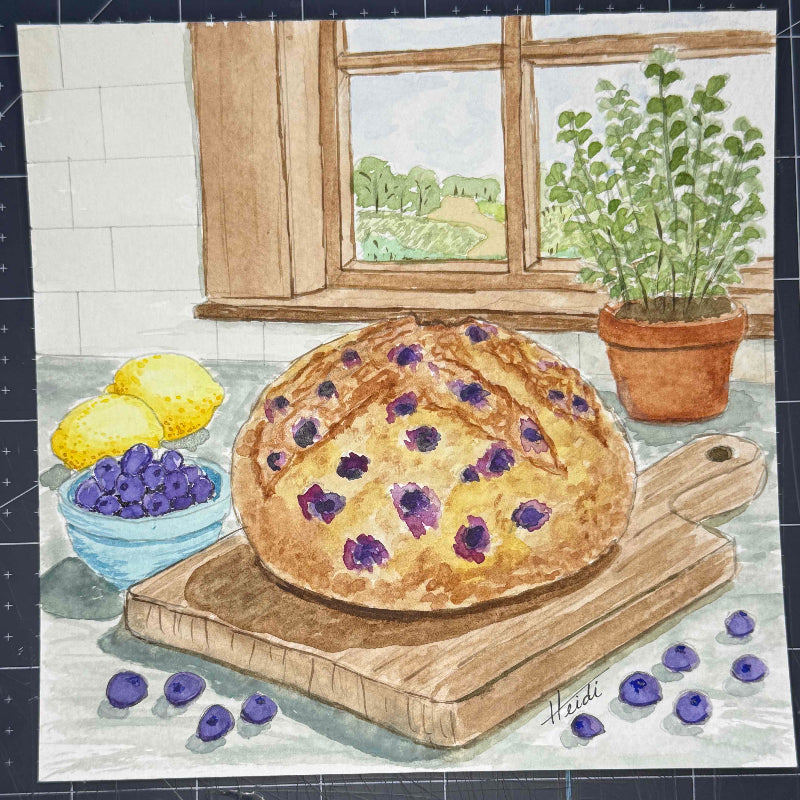 Lemon Blueberry Sourdough Watercolor Painting on Paper - Amazing Faith Designs