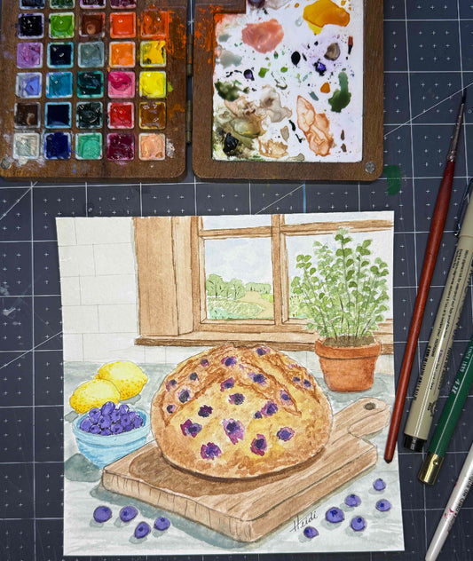 Lemon Blueberry Sourdough Watercolor Painting on Paper - Amazing Faith Designs