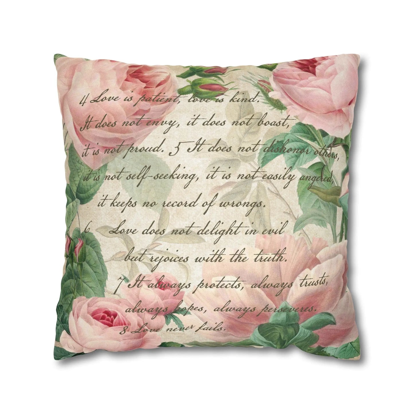 Love is Pink Floral Spun Polyester Square Pillowcase Printify