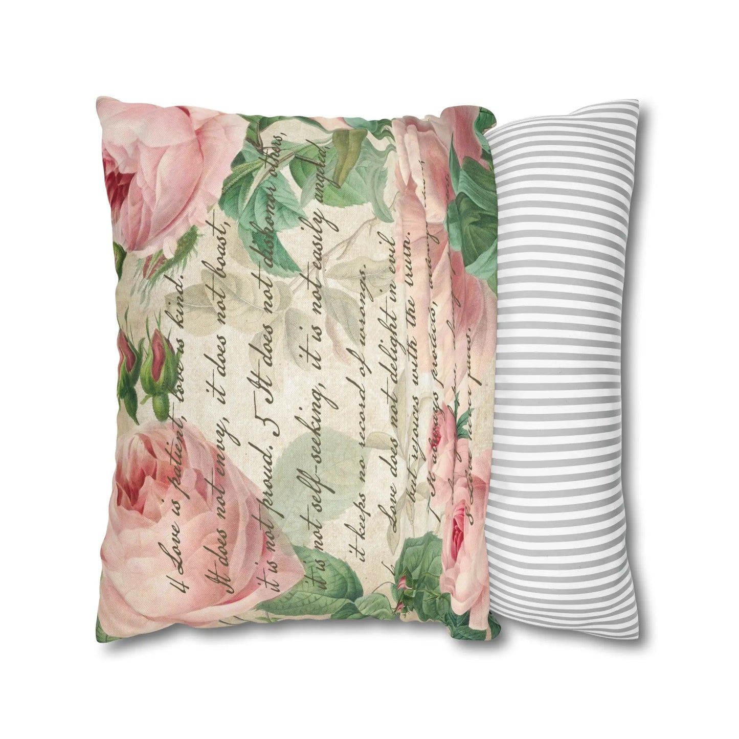 Love is Pink Floral Spun Polyester Square Pillowcase Printify