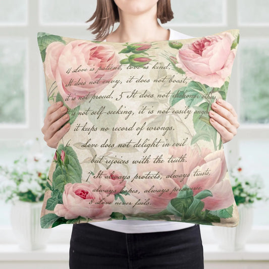 Love is Pink Floral Spun Polyester Square Pillowcase Printify