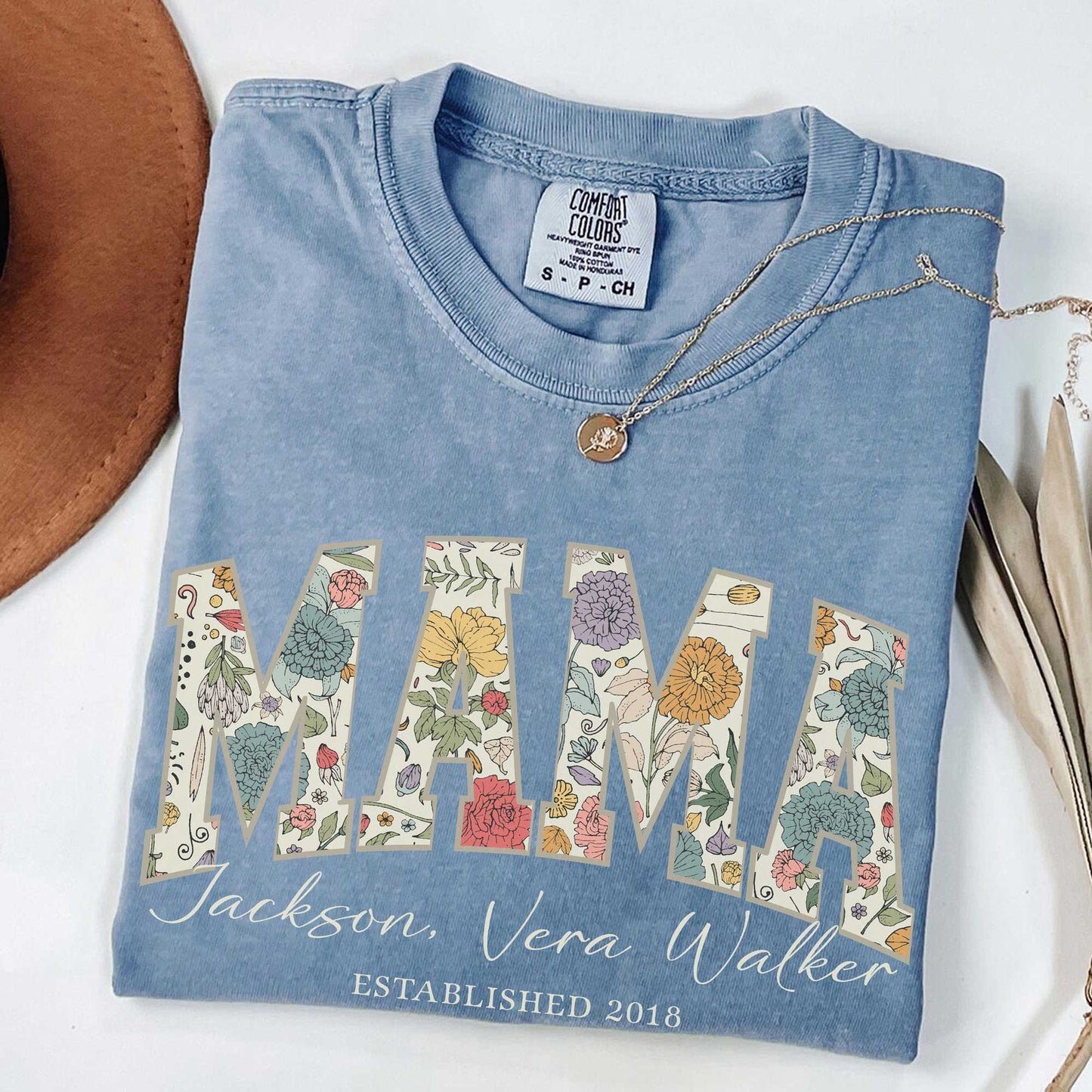 Mama Grandma Wildflowers Personalized with Kids Garment Dyed Shirt - Amazing Faith Designs