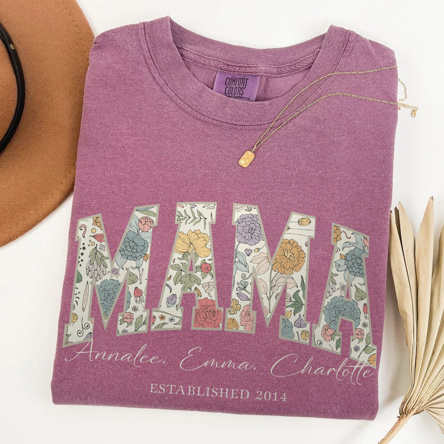 Mama Grandma Wildflowers Personalized with Kids Garment Dyed Shirt - Amazing Faith Designs