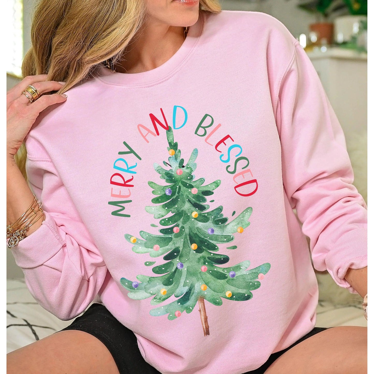 Merry and Blessed Women's Christmas Tree Sweatshirt Printify