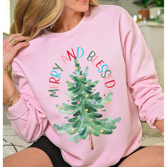 Merry and Blessed Women's Christmas Tree Sweatshirt Printify