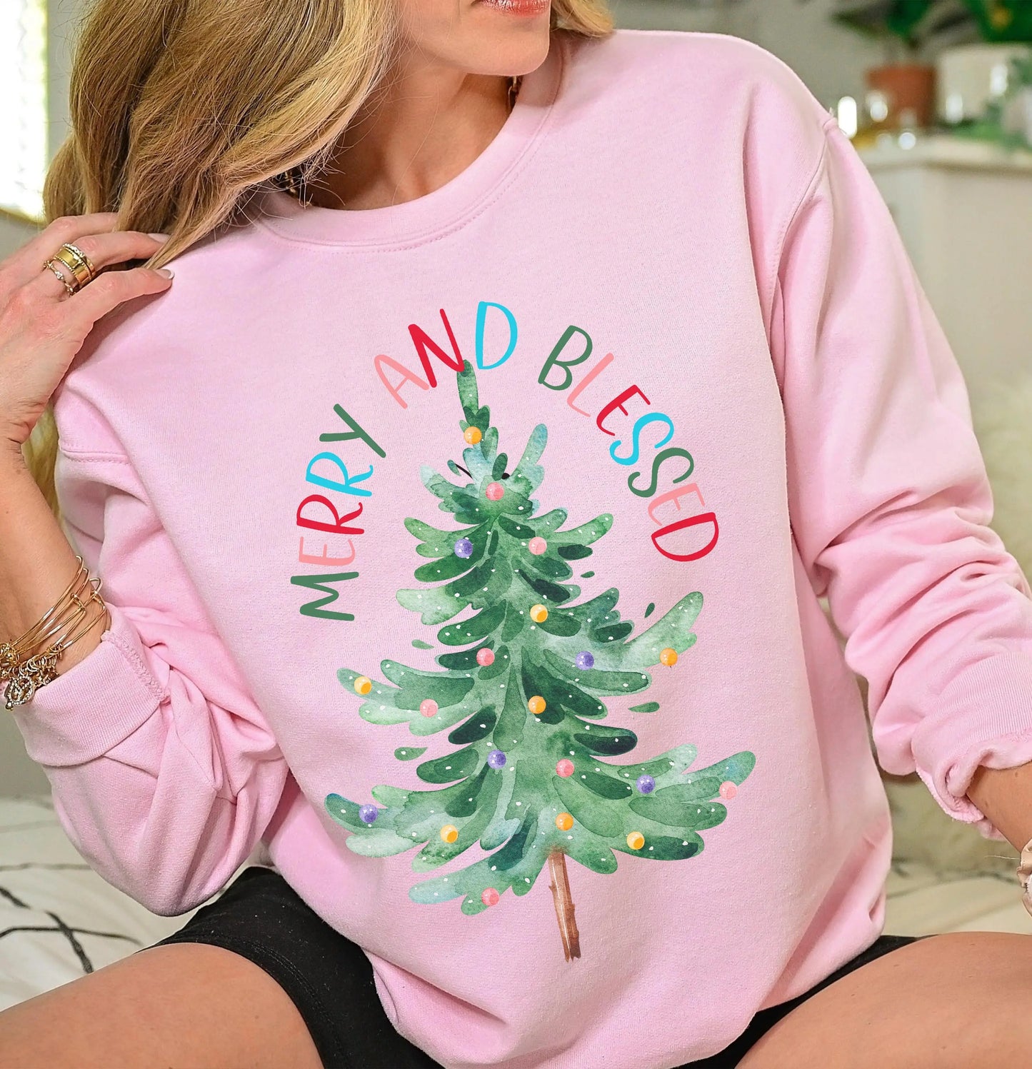 Merry and Blessed Women's Christmas Tree Sweatshirt Printify
