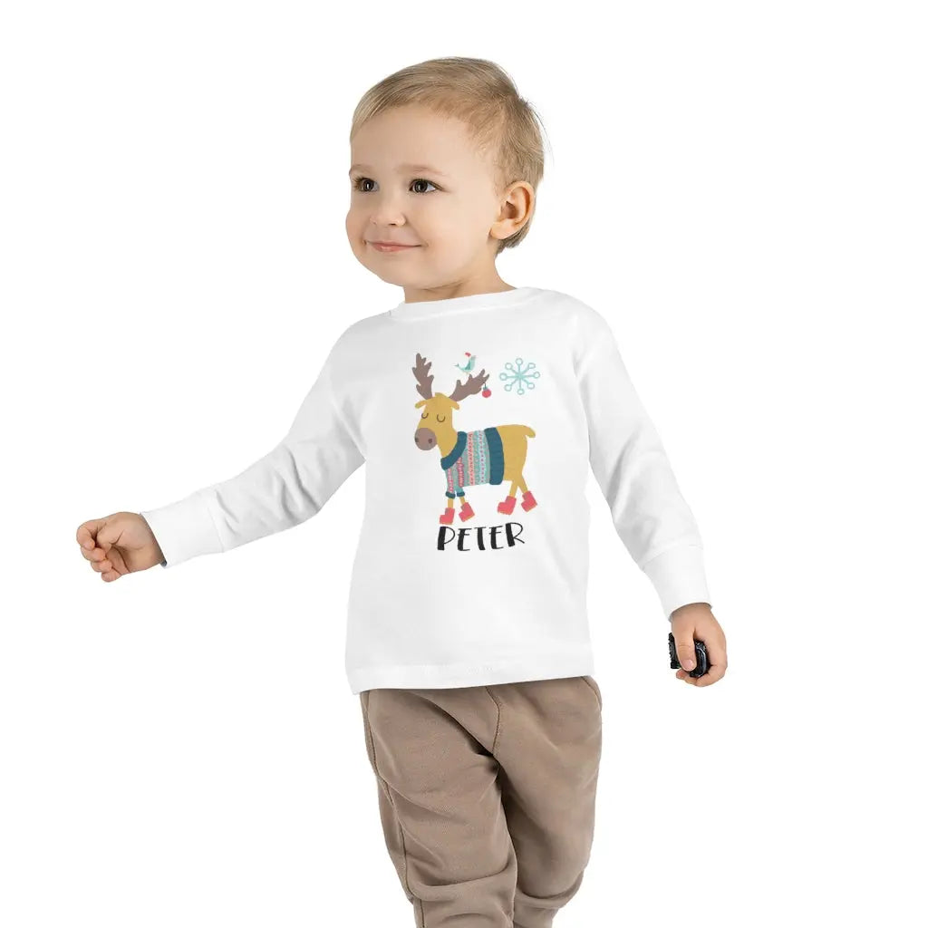 Moose Christmas Personalized Toddler Long Sleeve Tee Printify