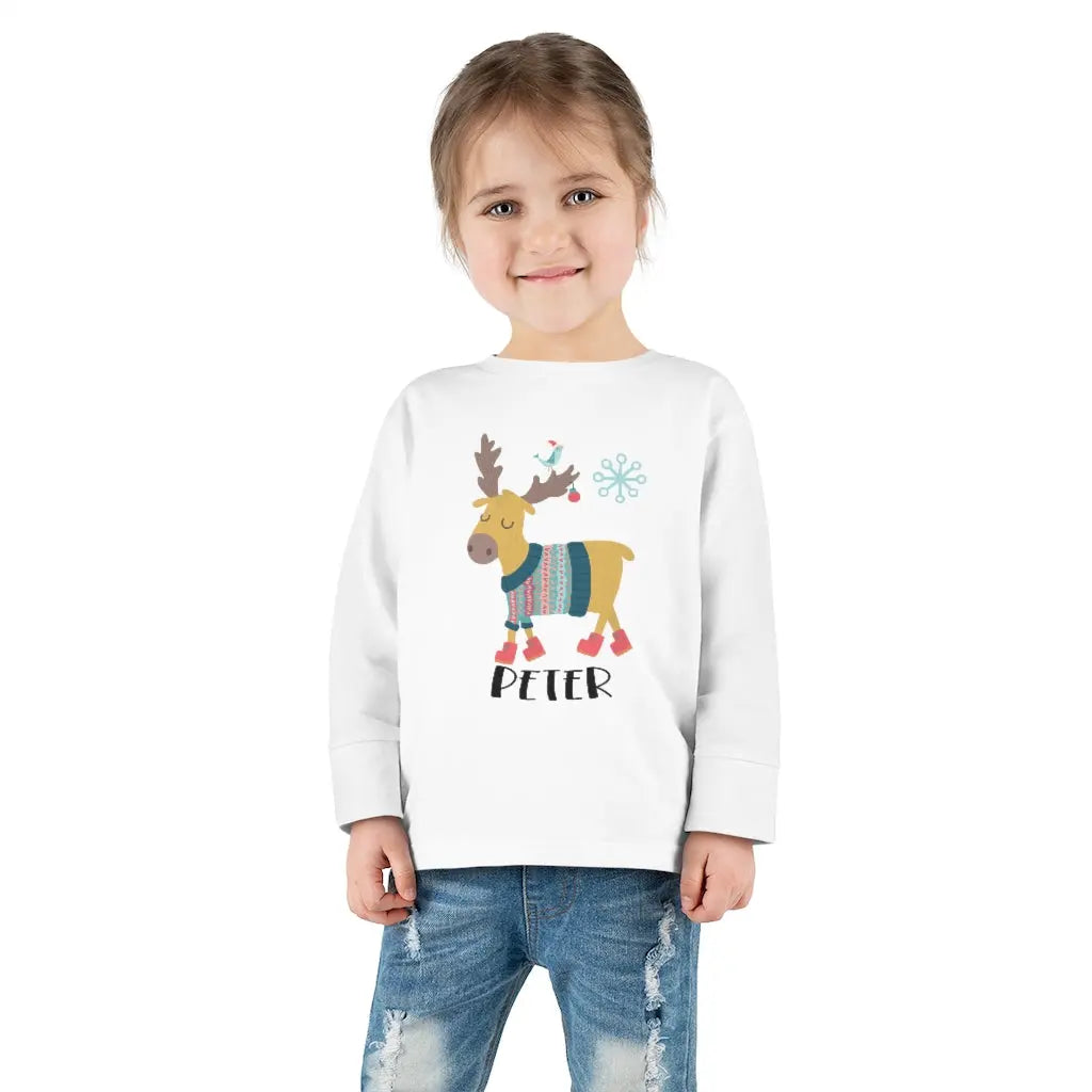 Moose Christmas Personalized Toddler Long Sleeve Tee Printify