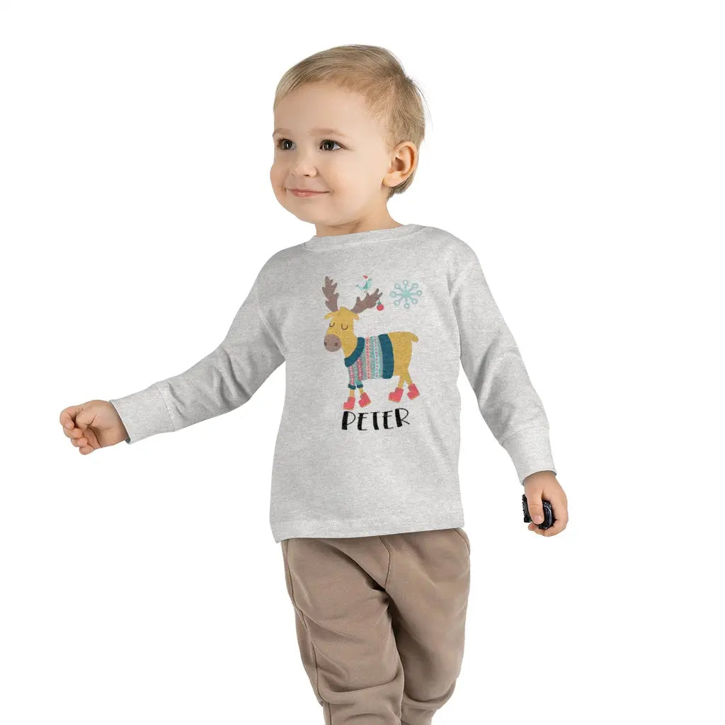 Moose Christmas Personalized Toddler Long Sleeve Tee Printify