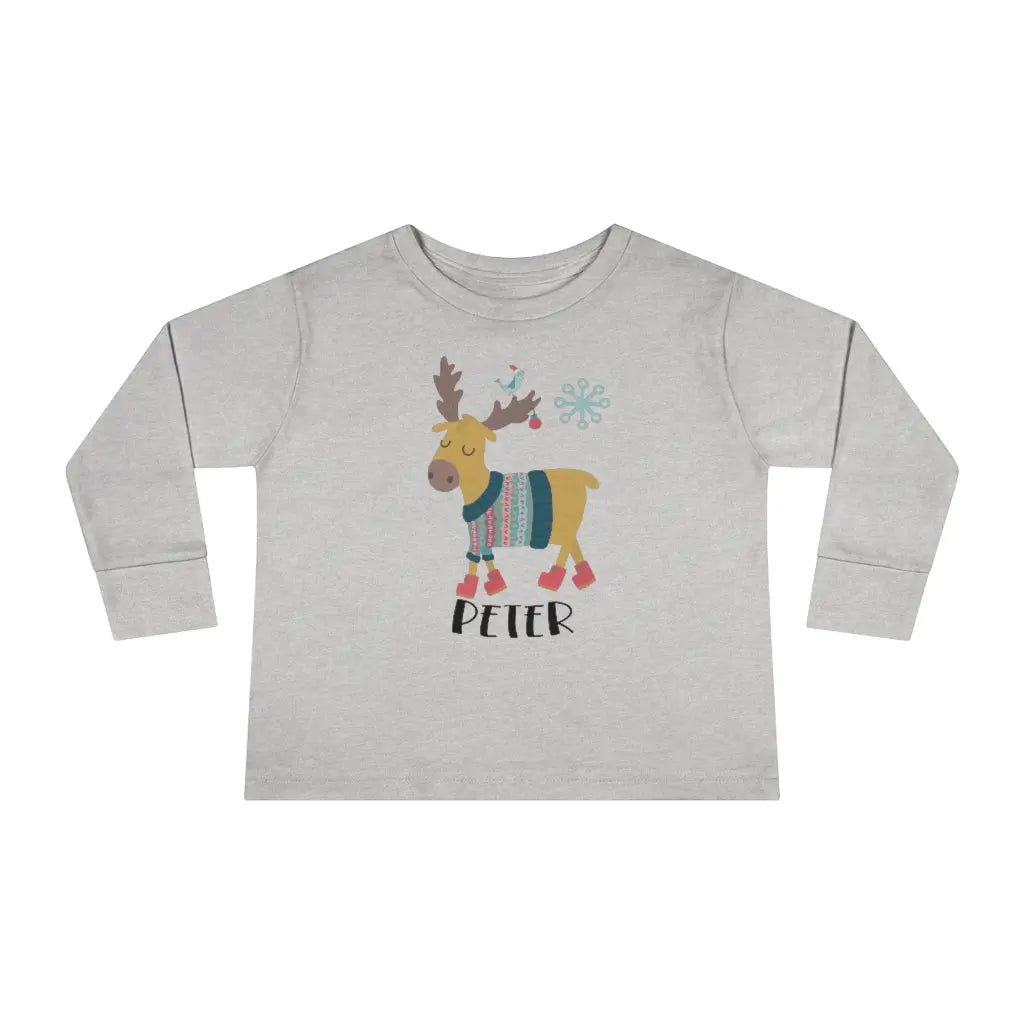 Moose Christmas Personalized Toddler Long Sleeve Tee Printify