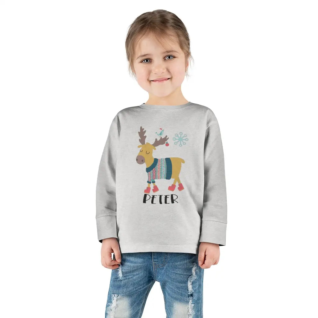 Moose Christmas Personalized Toddler Long Sleeve Tee Printify