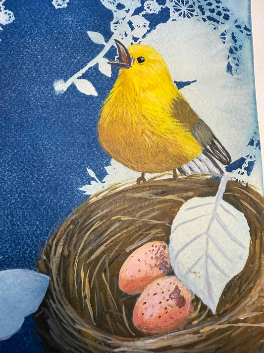 Morning Song - Acrylic on Cyanotype Painting - Amazing Faith Designs