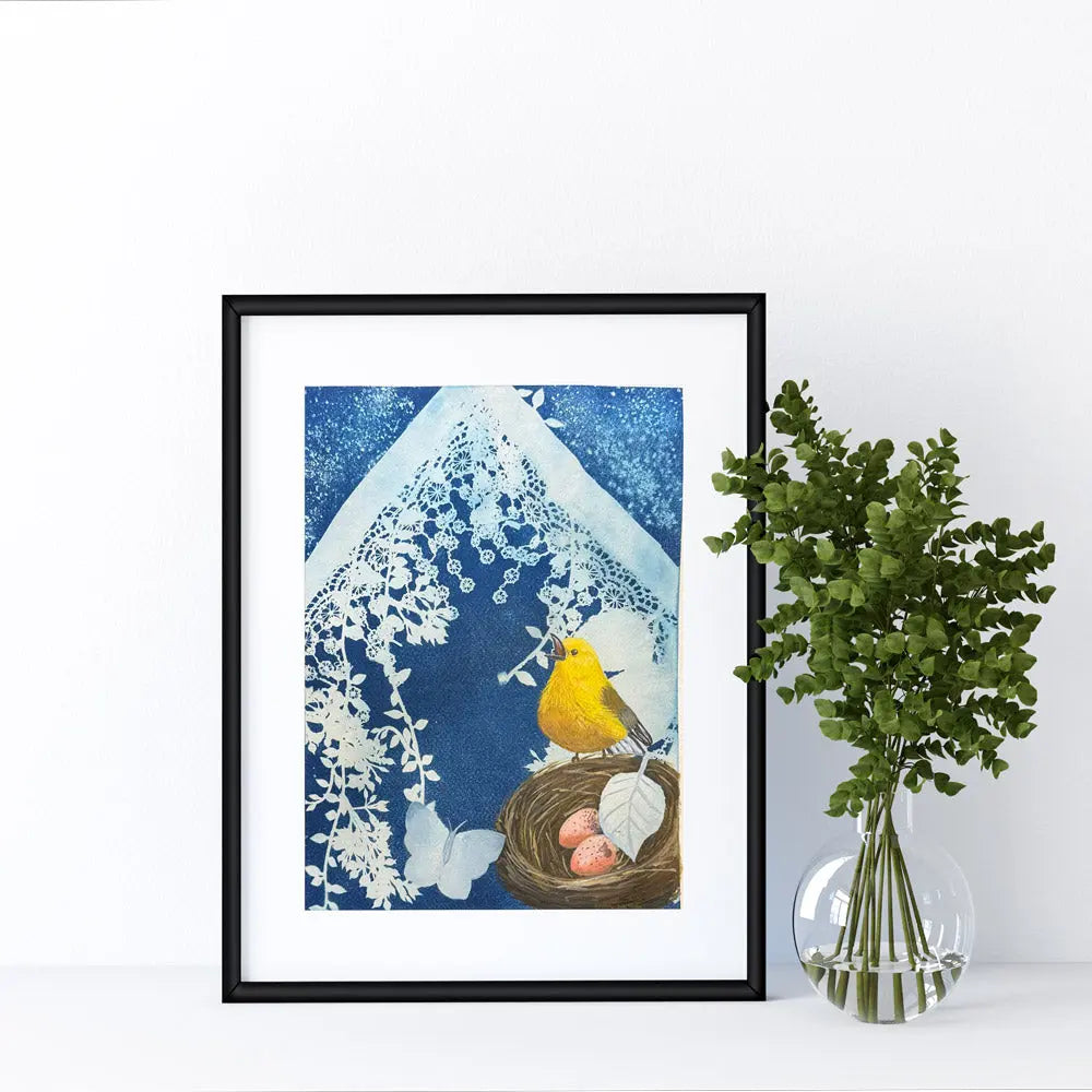 Morning Song - Acrylic on Cyanotype Painting - Amazing Faith Designs