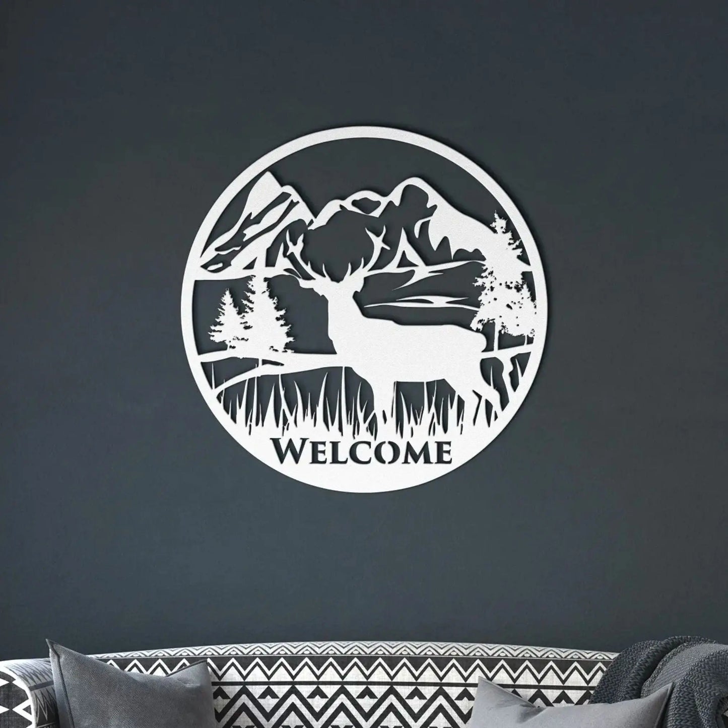 Mountain Deer Welcome Metal Sign, Custom Metal Sign teelaunch