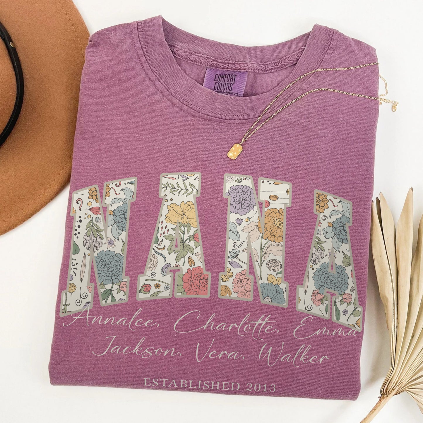Mama Grandma Wildflowers Personalized with Kids Garment Dyed Shirt - Amazing Faith Designs