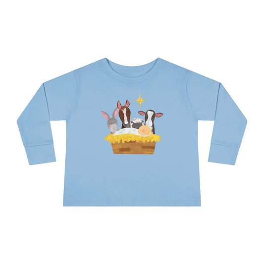 Nativity Blue Toddler Long Sleeve Tee Printify